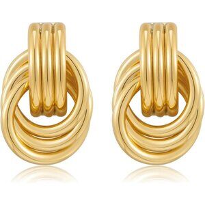 ⚡Chunky Gold Knot Earrings Statement Hoop Stud Earrings for Women Vintage Style